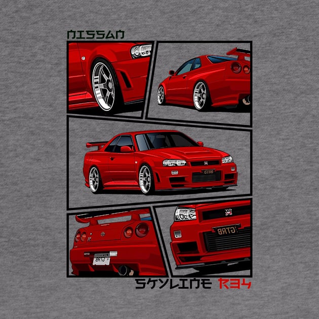 Nissan Skyline r34 GTR Red, JDM Car by T-JD